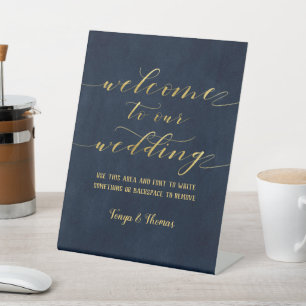Signe De Table Swash Police Calligraphy Marine Gold Welcome Maria