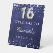Signe De Table Sweet 16 étoiles d'argent bleu bienvenue (Recto)
