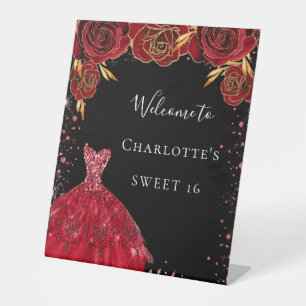 Signe De Table Sweet 16 fleurs de robe rouge noir bienvenue