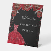Signe De Table Sweet 16 fleurs de robe rouge noir bienvenue (Recto)