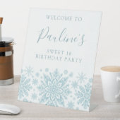 Signe De Table Sweet 16 Party Blue White Snowflake Bienvenue (In SItu)
