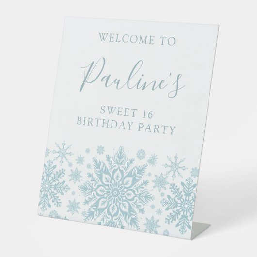 Signe De Table Sweet 16 Party Blue White Snowflake Bienvenue (Recto)