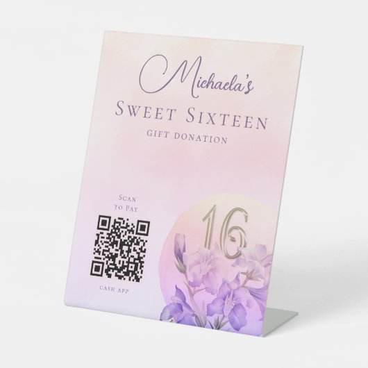 Signe De Table Sweet sixteen moderne QR Code Cash App (Recto)