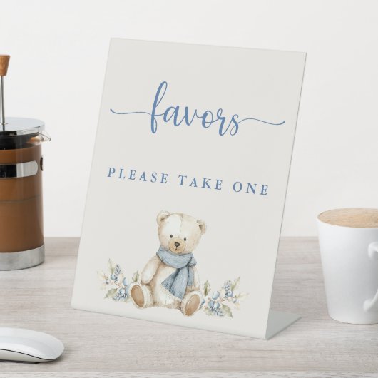 Signe De Table Sweet Winter Teddy Bear Baby Shower Favors  (In SItu)