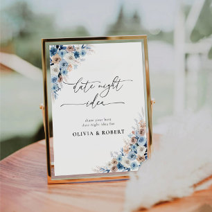 Signe De Table Symbole bleu Boho Floral Date Nuit Idée