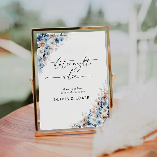 Signe De Table Symbole bleu Boho Floral Date Nuit Idée