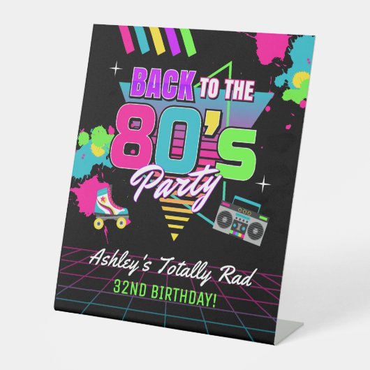 Signe De Table Symbole d'anniversaire Retro Neon des années 80 (Recto)