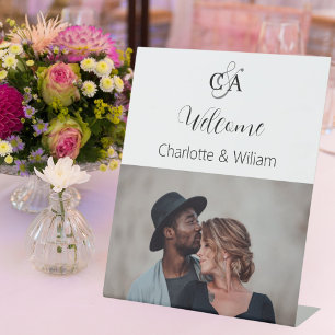 Signe De Table Symbole de bienvenue du mariage de monogramme phot