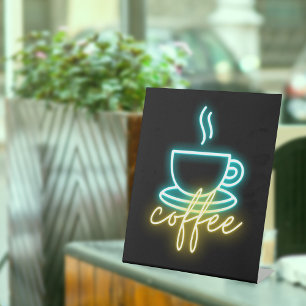 Signe De Table Symbole de café néon et texte