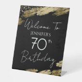 Signe De Table Symbole de Pedestal de bienvenue noir 70e annivers (Recto)