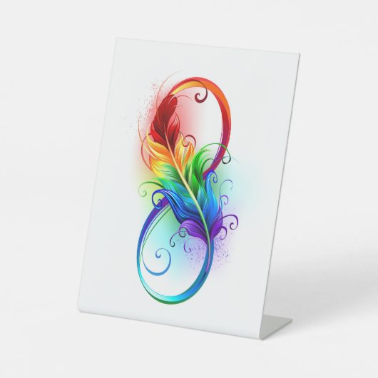 Signe De Table Symbole d'infini avec plume arc-en-ciel (Recto)