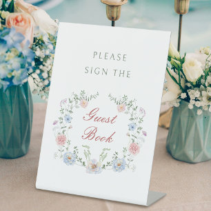 Signe De Table Symbole du guichet du livre d'or Floral