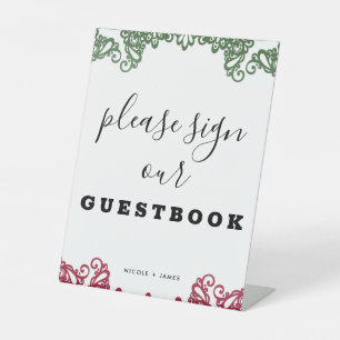 Signe De Table Symbole du Mariage Green & Red Lace Fiesta