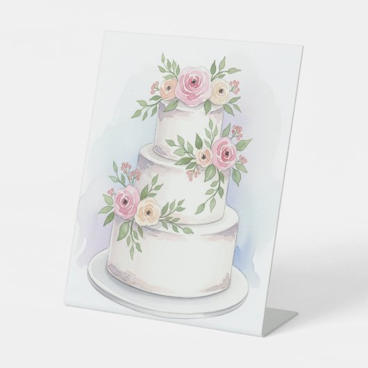 Signe De Table SYMBOLE Élégant Mariage Aquarelle Cake Tabletop (Recto)