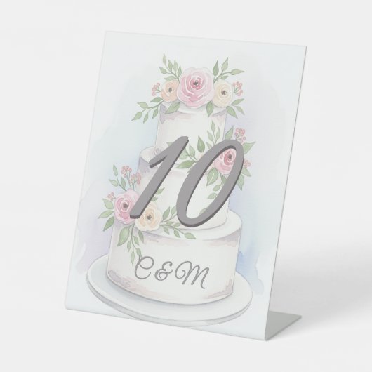 Signe De Table SYMBOLE Élégant Mariage Aquarelle Cake Tabletop (Recto)