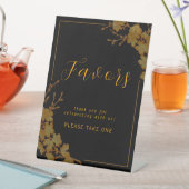 Signe De Table Symbole Fleur Noir & Or Élégant (In SItu)