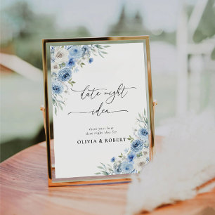 Signe De Table Symbole floral ivoire bleu Dusty Date Idée nocturn