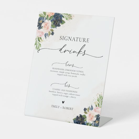 Signe De Table Symbole floral Marine & Blush Rose (Recto)