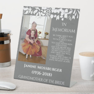 Signe De Table Symbole moderne des Feuilles blancs sur Grey
