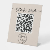 Signe De Table Symbole moderne élégant QR Code Beige Pedestal (Recto)