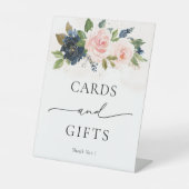 Signe De Table Symbole Navy & Blush Rose Floral Cartes et Cadeaux (Recto)