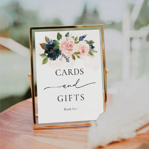 Signe De Table Symbole Navy & Blush Rose Floral Cartes et Cadeaux