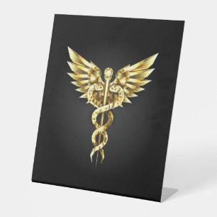 Signe De Table Symbole Polygonal Or Caduceus