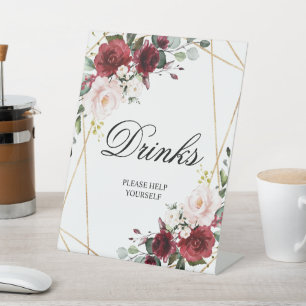 Signe De Table Symbole Rose et Bourgogne Rose Douche Boissons