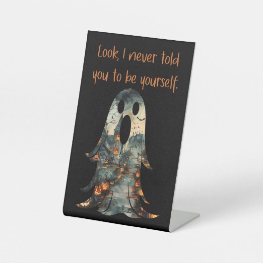 Signe De Table Symbole Sarcastique du fantôme drôle d'Halloween (Recto)