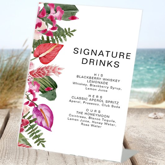 Signe De Table Symbole tropical Floral Boissons