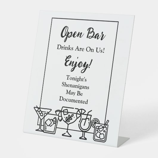 Signe De Table Sympathique Open Bar Mariage Sign (Recto)
