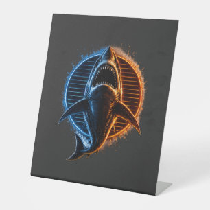 Signe De Table T-shirt graphique bleu et orange avec requin Fie