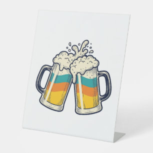Signe De Table T-shirt vectoriel de mug à bière arc-en-ciel vinta