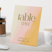 Signe De Table Table de Bar Mitzvah rose et jaune aquarelle moder (In SItu)