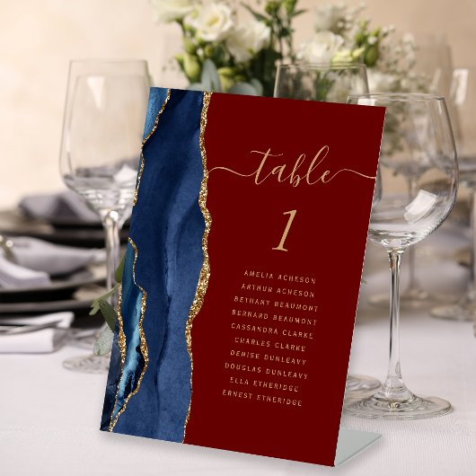 Signe De Table Table de mariage bordeaux écriture agate or bleu m