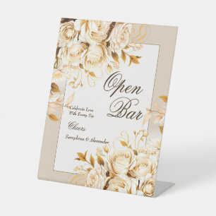 Signe De Table Table de mariage élégante en or et ivoire avec fle