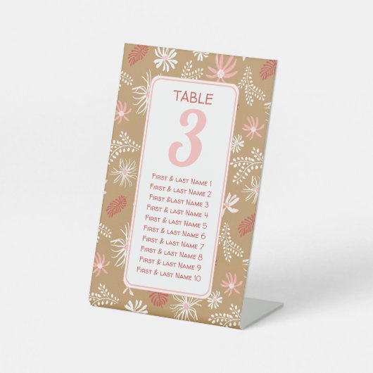 Signe De Table Tableau de sièges à fleurs rose pâle # (Recto)