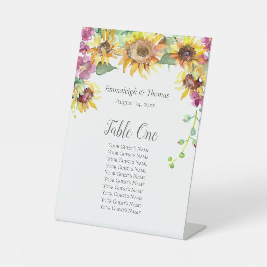 Signe De Table Tableau Sièges Fleuron de tournesol (Recto)