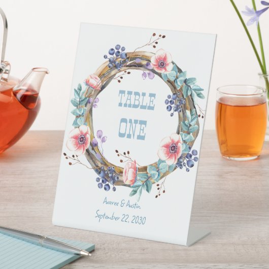 Signe De Table Tablette d'anémones et bleuets roses (In SItu)