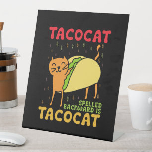 Signe De Table Tacocat Écrit à l'Envers Tacos Chats Cinco De Mayo