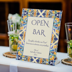 Signe De Table Talavera azulejo bleu vintage carreaux ouvert bar