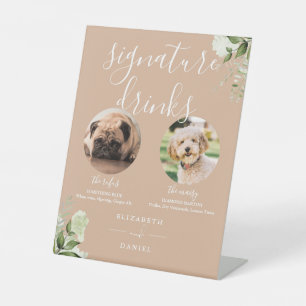 Signe De Table Tan Floral Mariage Pet Chien Signature Boissons