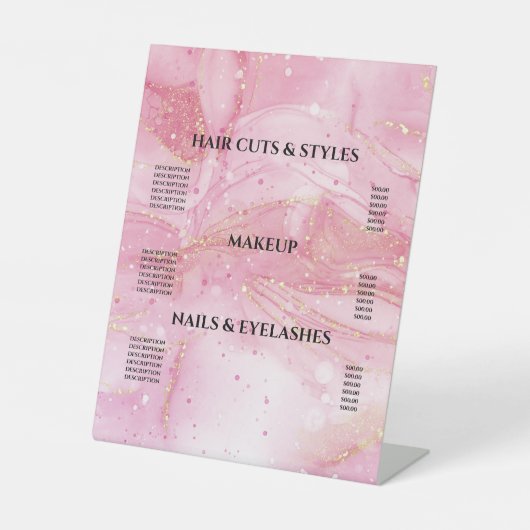 Signe De Table Tarif de l'Aquarelle rose or moderne (Recto)