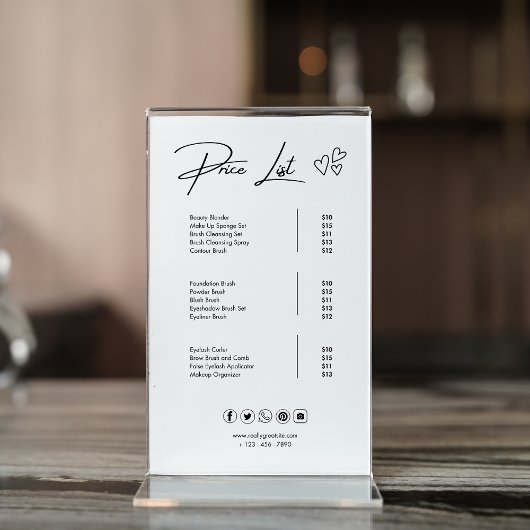 Signe De Table Tarif Modèle, Tarif Petite Entreprise