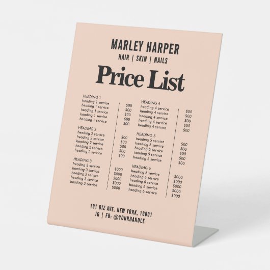 Signe De Table Tarif Moderne Chic Gras Simple Menu Entreprise (Recto)