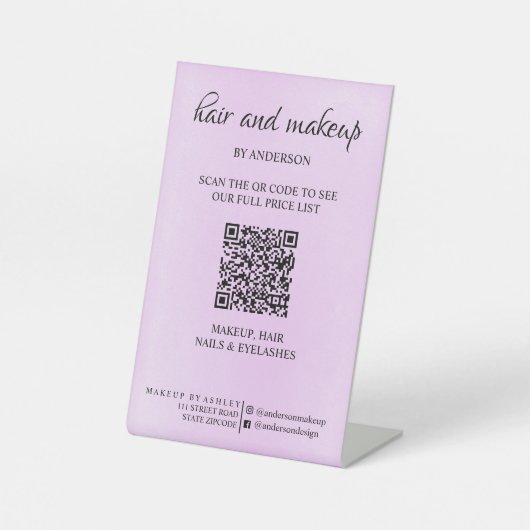 Signe De Table Tarif numérique QR simple noir et blanc (Recto)