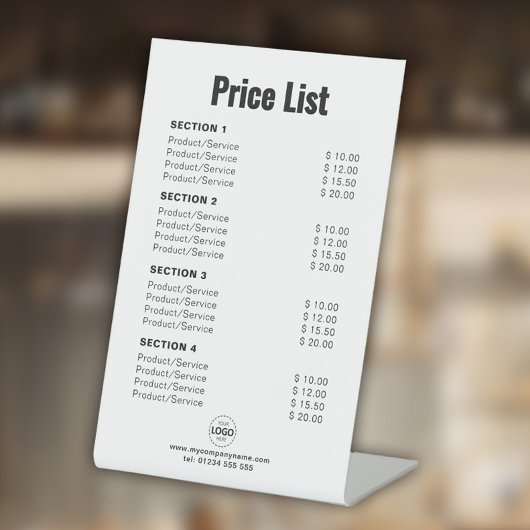 Signe De Table Tarif personnalisé ou services Simple moderne blan