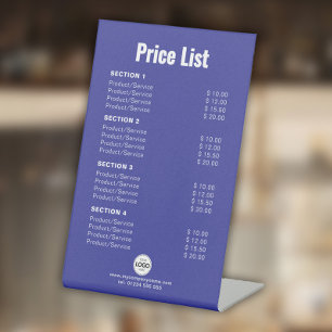 Signe De Table Tarif personnalisé ou services Simple moderne bleu