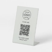 Signe De Table Tarifs sans contact | Grey Business Logo QR (Recto)