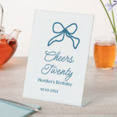 Signe De Table Tcheers vingt ruban d'anniversaire bleu nom date b (In SItu)